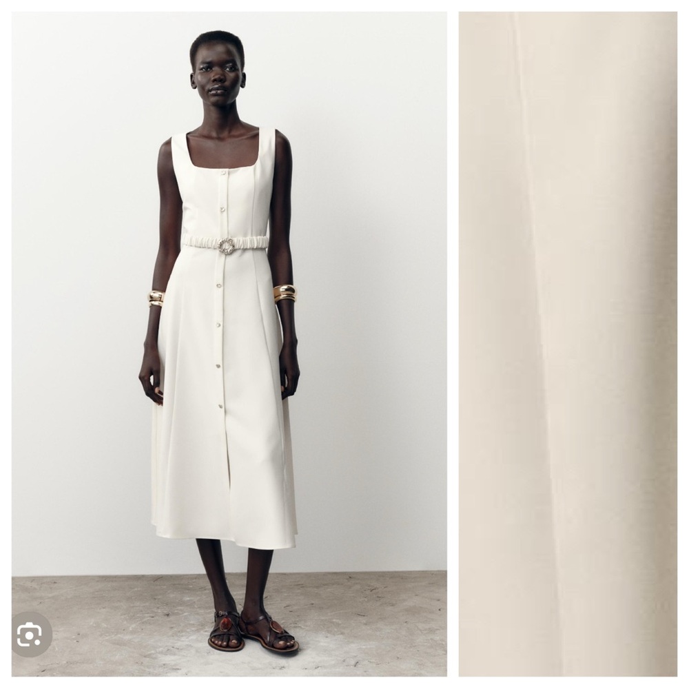 NWT. Zara Ecru Belted Midi Dress. Size S